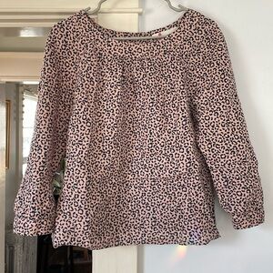 Boden pink leopard print back button linen blouse